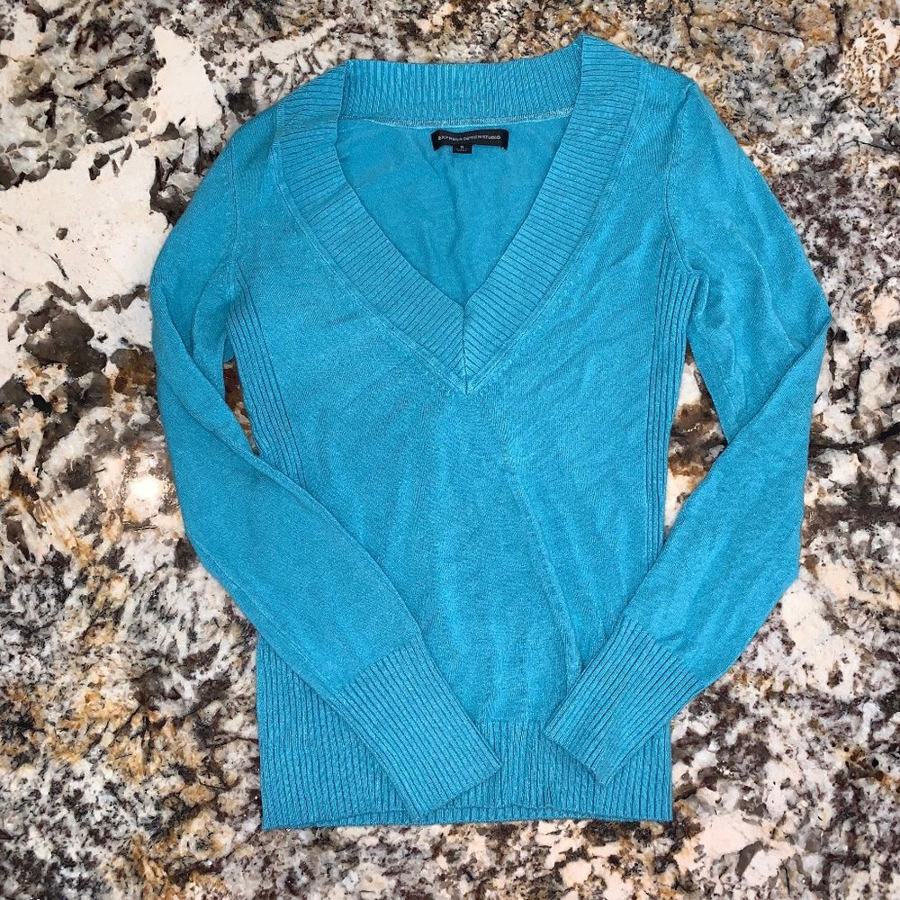 Express Blue V-Neck Sweater